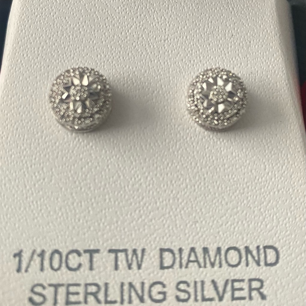 Sterling Silver Diamond Earrings - Picture 2 of 3